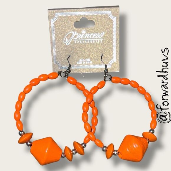 Bundle Sale 3 for $15 | Princess Accessories Orange Hoop Earrings - Picture 1 of 7